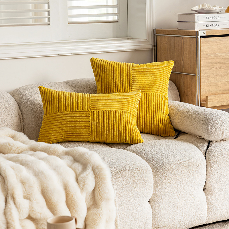 Modern Minimalist Corduroy Patchwork Throw Pillow Cover & Cushion