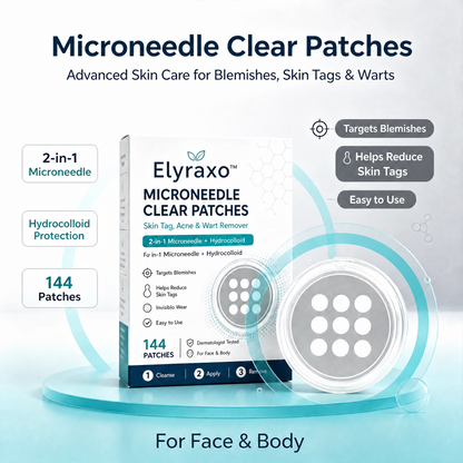 Elyraxo™ MicroNeedle Clear Skin Patches – 144 Hydrocolloid Patches for Blemishes, Skin Imperfections & Targeted Skin Care